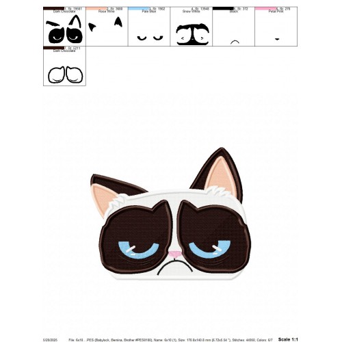 Grumpy Cat Peeker Embroidery Design Embr