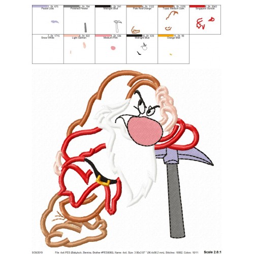 Grumpy The Seven Dwarfs Inspired Sketch Embroidery Design