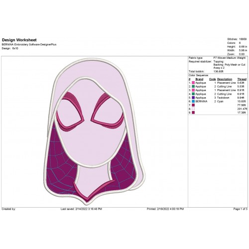 Gwen Spiderman into the Spiderverse Embroidery Applique Design