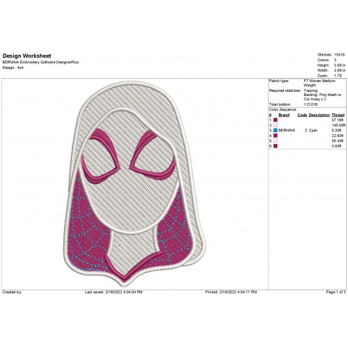 Gwen Spiderman into the Spiderverse Embroidery Design