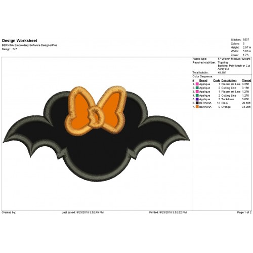 Halloween Bat Minnie Mouse Applique Design