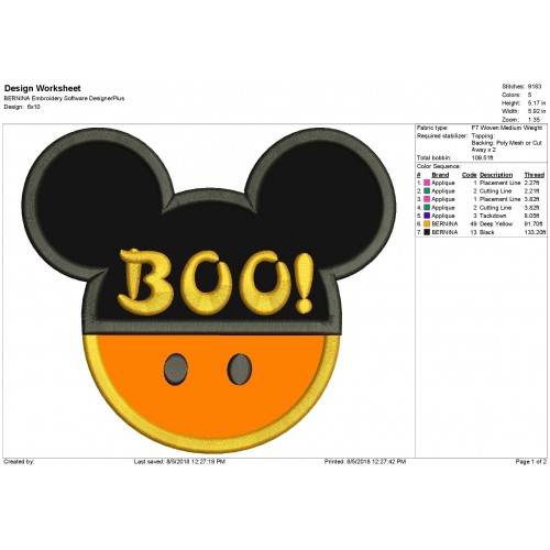 Halloween Boo Mickey Mouse Applique Design