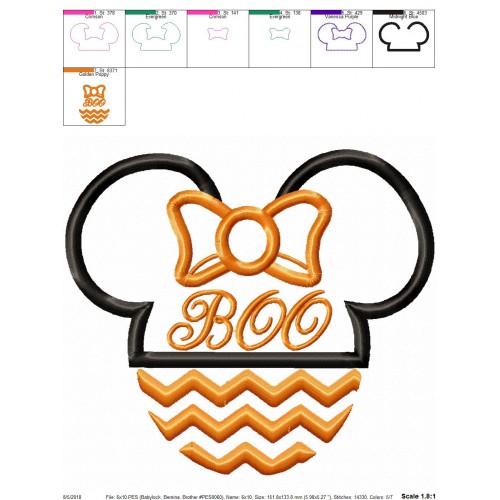 Halloween Boo Minnie Mouse Applique Design
