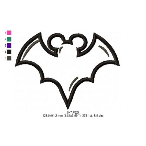 Halloween Mickey Mouse Bat Applique Design