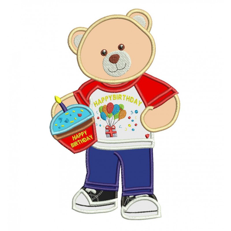 Happy Birthday Bear Applique Design Bear Applique Design