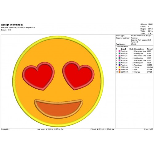 Heart Emoji Applique Design