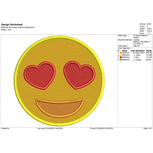 Heart Emoji Filled Stitch Embroidery Design