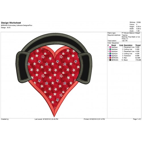 Heart Music Lovers Applique Design