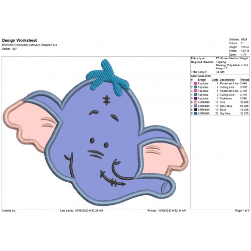 Heffalump Lumpy Face Winnie the Pooh Applique Design