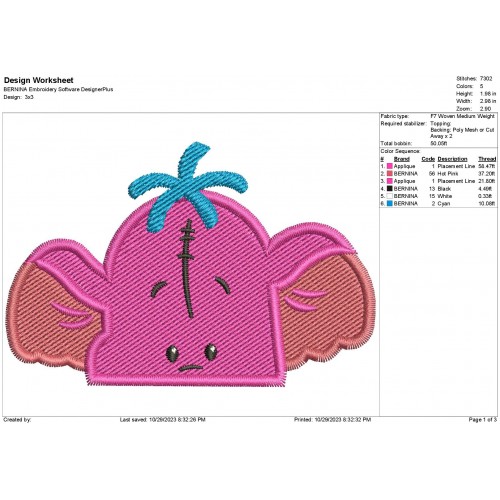 Heffalump Lumpy Winnie the Pooh Peeker Embroidery Design