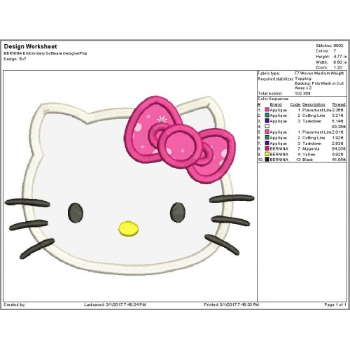 Hello Kitty Applique Design