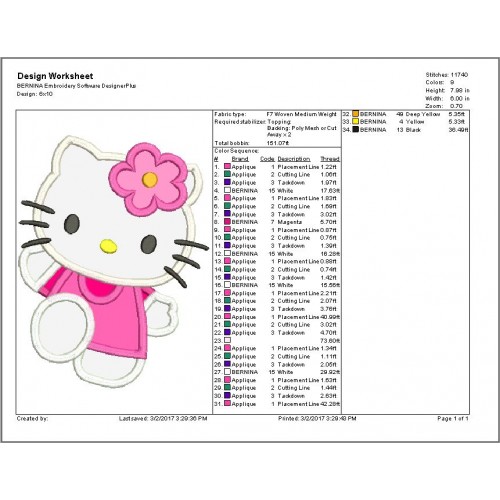 Hello Kitty Applique Machine Design
