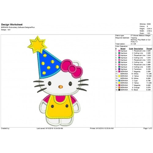 Hello Kitty Birthday Applique Design