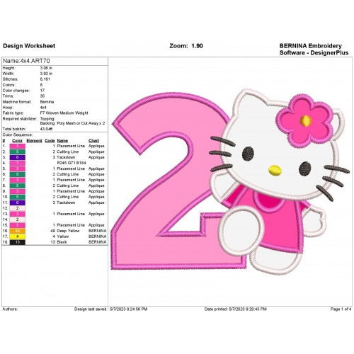 Hello Kitty Birthday Number 2 Applique Design