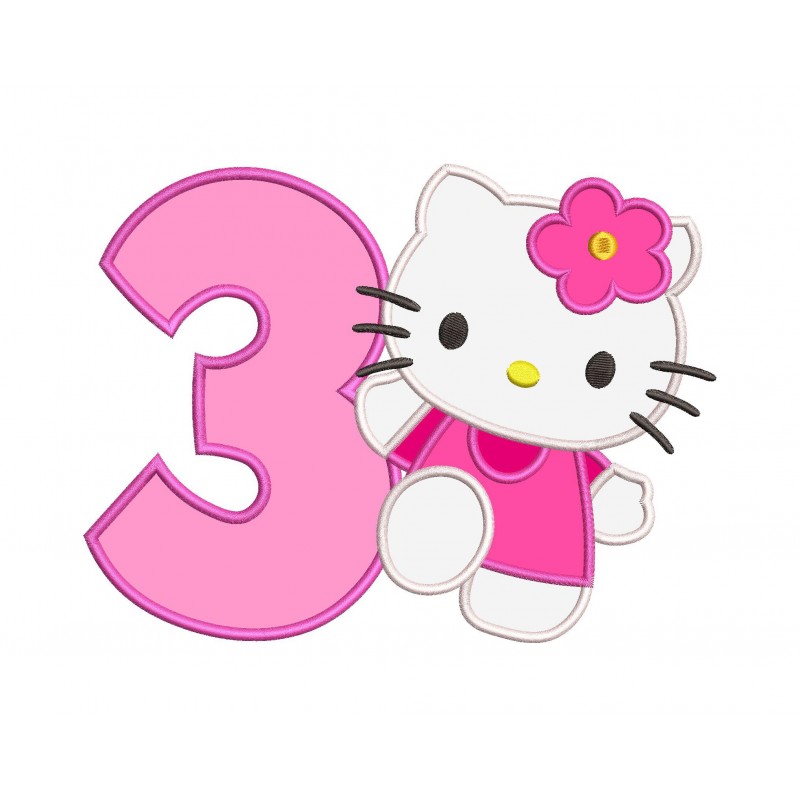 Hello Kitty Birthday Number 3 Applique Design