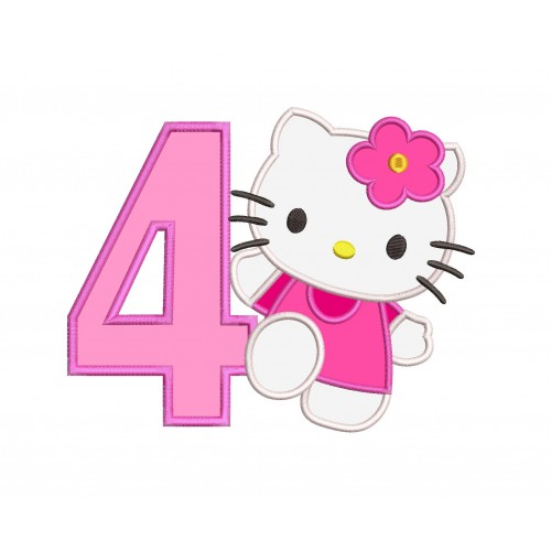 Hello Kitty Birthday Number 4 Applique Design