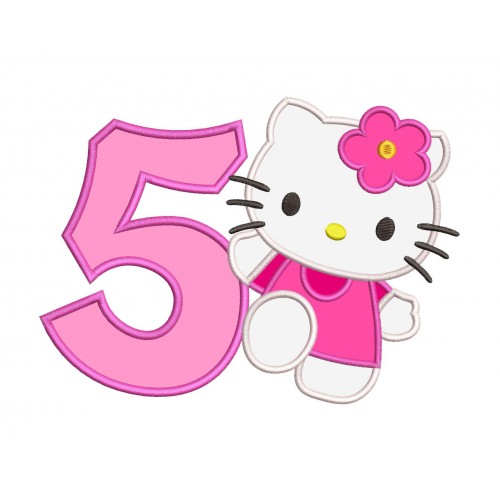 Hello Kitty Birthday Number 5 Applique Design
