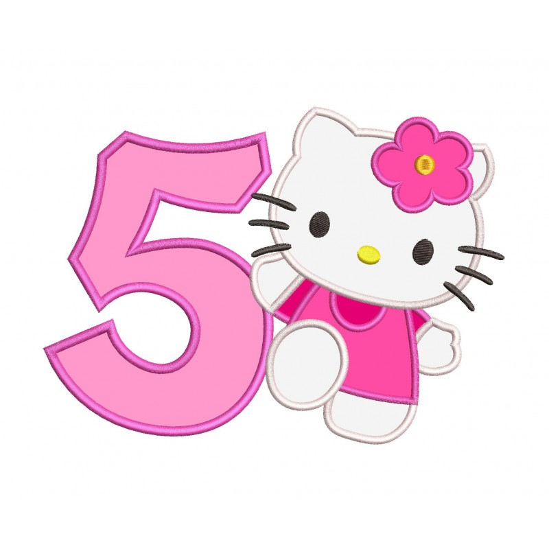 Hello Kitty Birthday Number 5 Applique Design