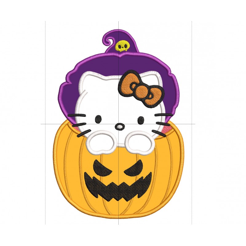 Hello Kitty Halloween Pumpkin Applique Design Embr