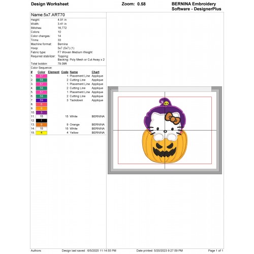 Hello Kitty Halloween Pumpkin Applique Design Embr