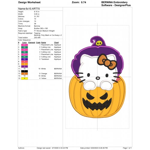 Hello Kitty Halloween Pumpkin Applique Design Embr