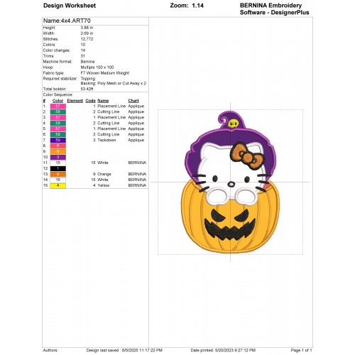 Hello Kitty Halloween Pumpkin Applique Design Embr