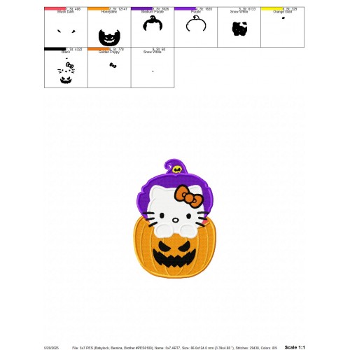 Hello Kitty Halloween Pumpkin Embroidery Design Embr