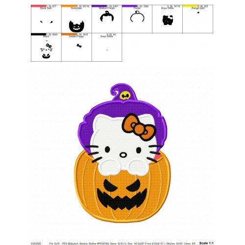 Hello Kitty Halloween Pumpkin Embroidery Design Embr