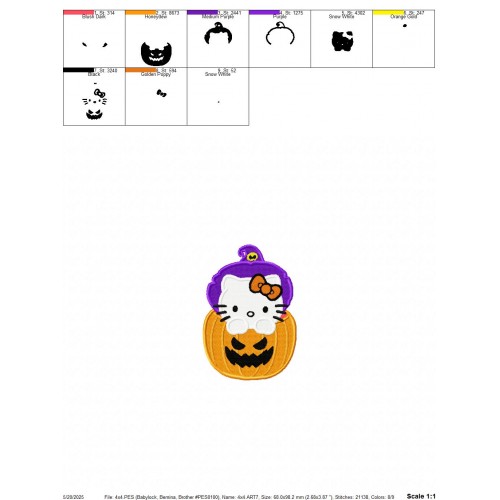 Hello Kitty Halloween Pumpkin Embroidery Design Embr