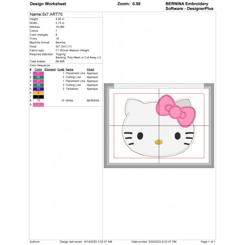Hello Kitty Head Applique Design Embr