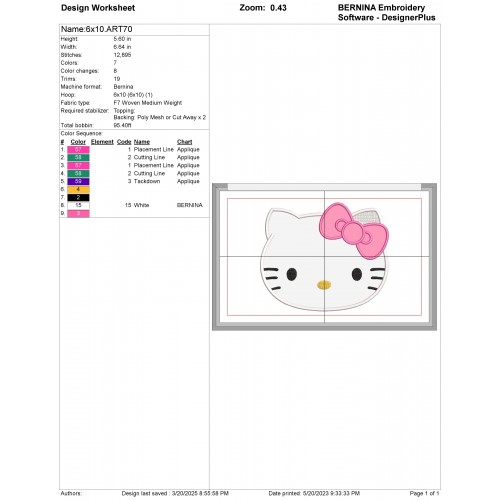Hello Kitty Head Applique Design Embr