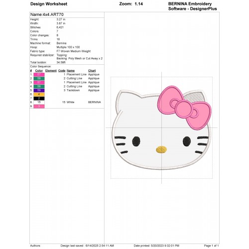 Hello Kitty Head Applique Design Embr