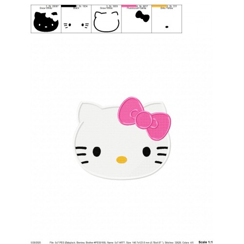 Hello Kitty Head Embroidery Design Embr