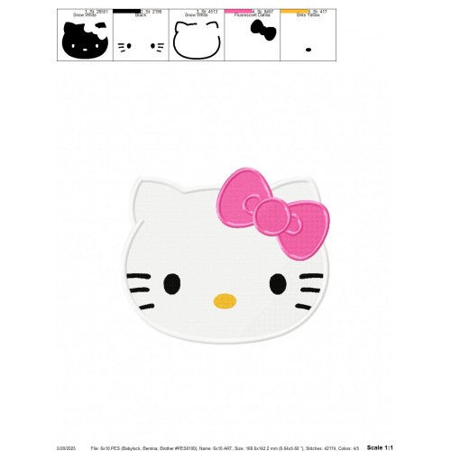 Hello Kitty Head Embroidery Design Embr