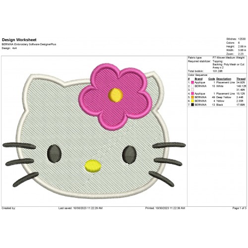 Hello Kitty Head Machine Embroidery Design