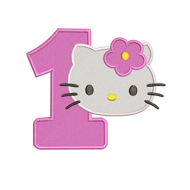 Hello Kitty Head Number 1 Embroidery Design Filling