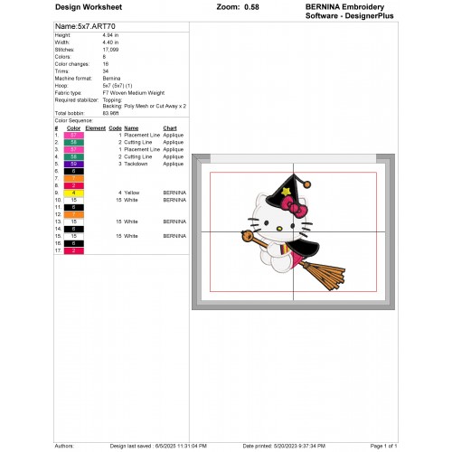 Hello Kitty Little Witch Applique Design Embr