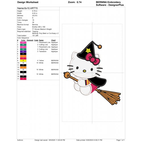 Hello Kitty Little Witch Applique Design Embr