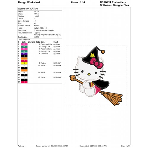 Hello Kitty Little Witch Applique Design Embr