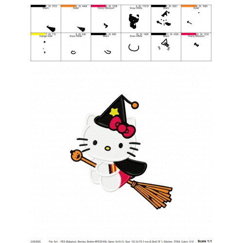 Hello Kitty Little Witch Embroidery Design Embr