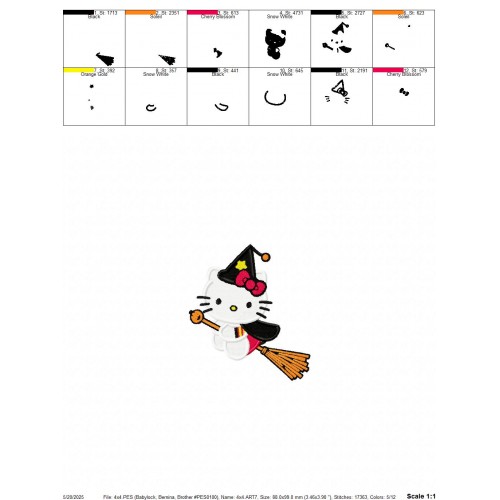 Hello Kitty Little Witch Embroidery Design Embr