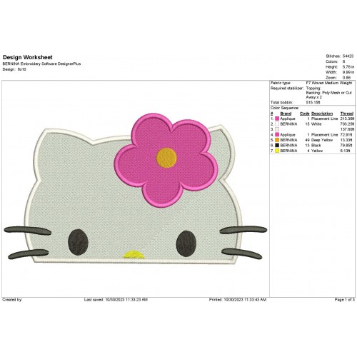 Hello Kitty Peeker Machine Embroidery Design