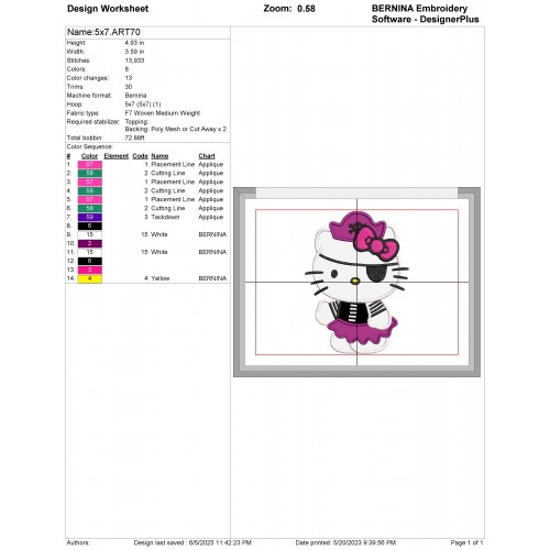 Hello Kitty Pirates Applique Design Embr