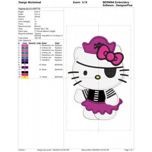 Hello Kitty Pirates Applique Design Embr