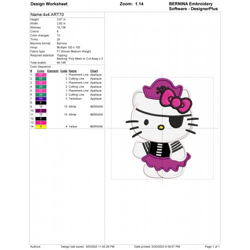 Hello Kitty Pirates Applique Design Embr