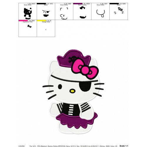 Hello Kitty Pirates Embroidery Design Embr