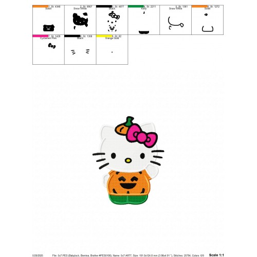 Hello Kitty Pumpkin Halloween Embroidery Design Embr