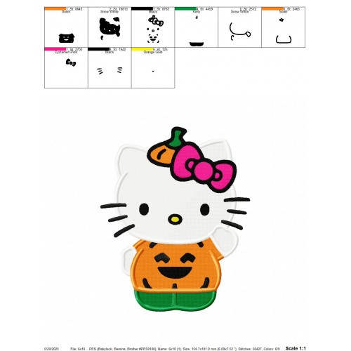 Hello Kitty Pumpkin Halloween Embroidery Design Embr