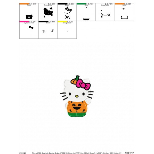 Hello Kitty Pumpkin Halloween Embroidery Design Embr