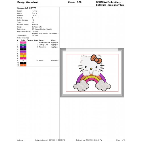 Hello Kitty Rainbow Applique Design Embr